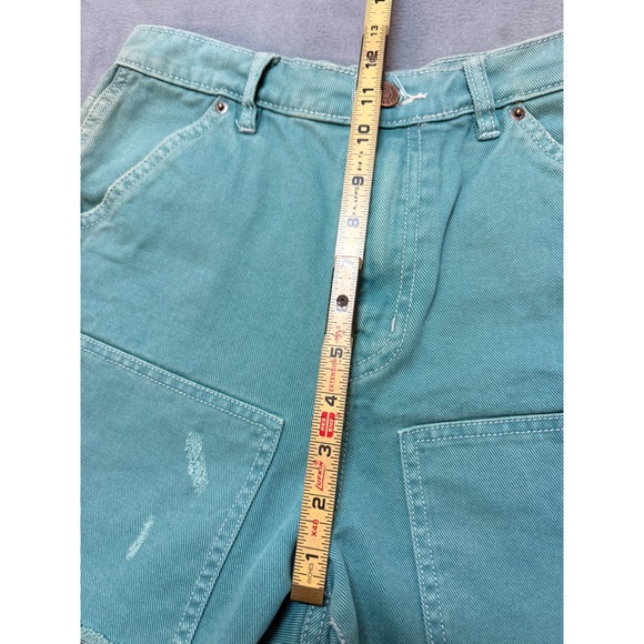 BDG Teal Distressed Carpenter Denim Shorts Raw Hem Women Grunge Hipster - Picture 4 of 8
